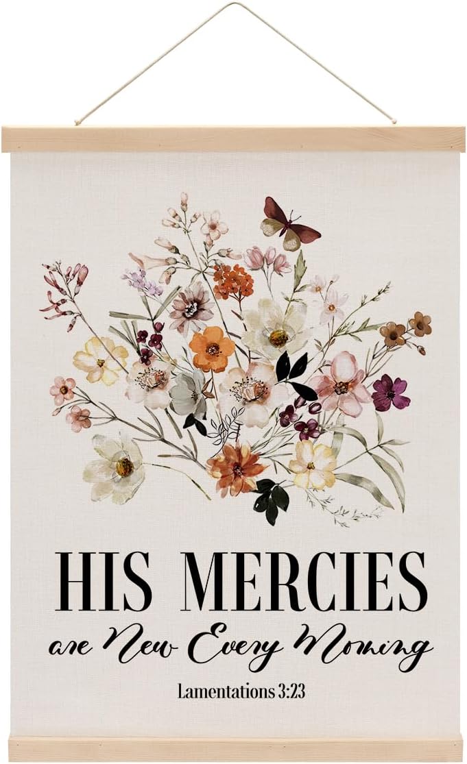 XFN Christian Decor Floral Poster Hanger, Jesus Religious Wall Decor, Christian Gifts Bible Verse Spiritual Gifts Wall Art Wall Hanging Banner Farmhouse Church Bedroom Office Kitchen Living Room Decor - Image 1